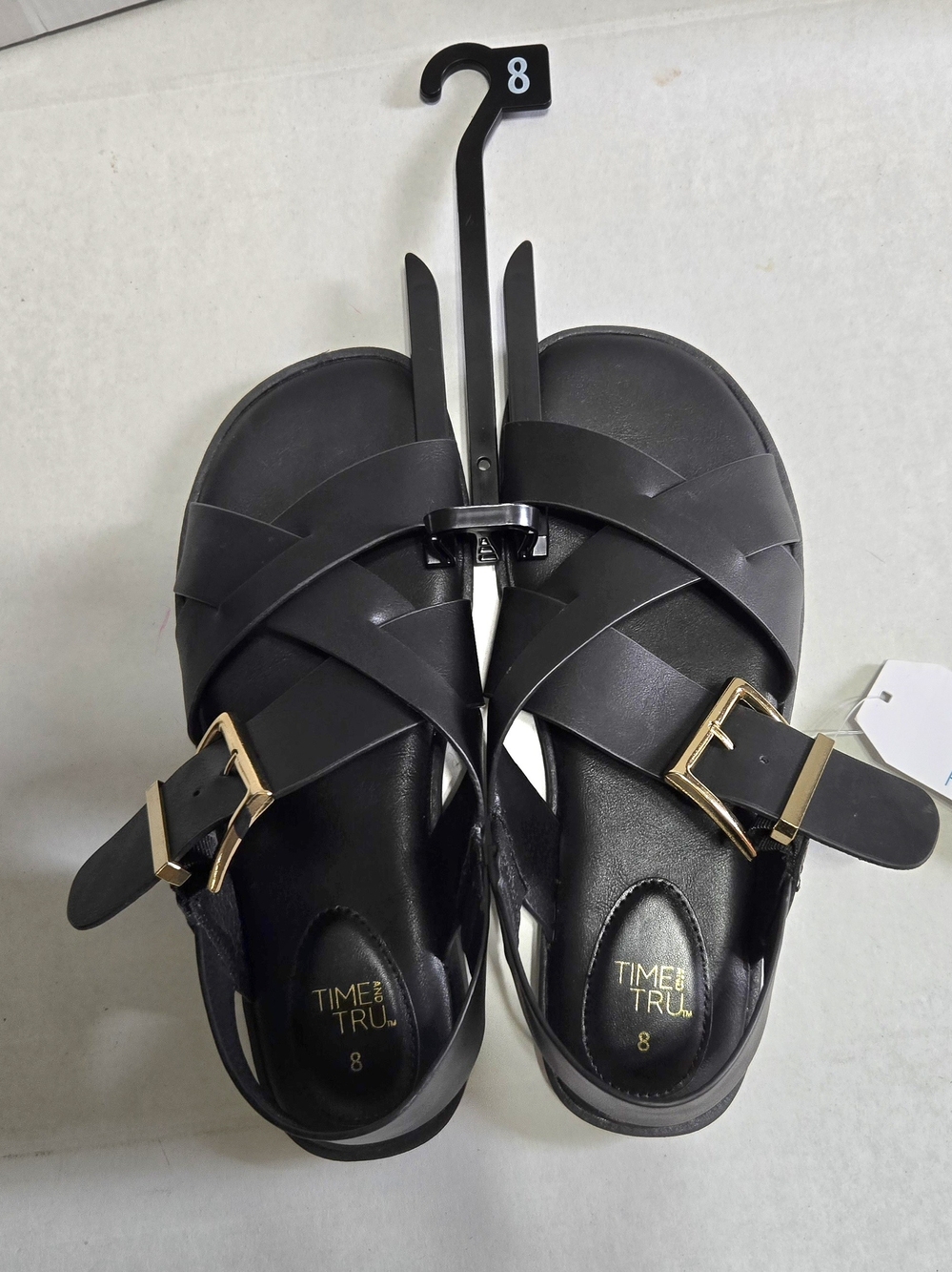 Time and Tru Women's X-Band Buckle Sandals Size 8 New W/Tag Memory Foam Insole